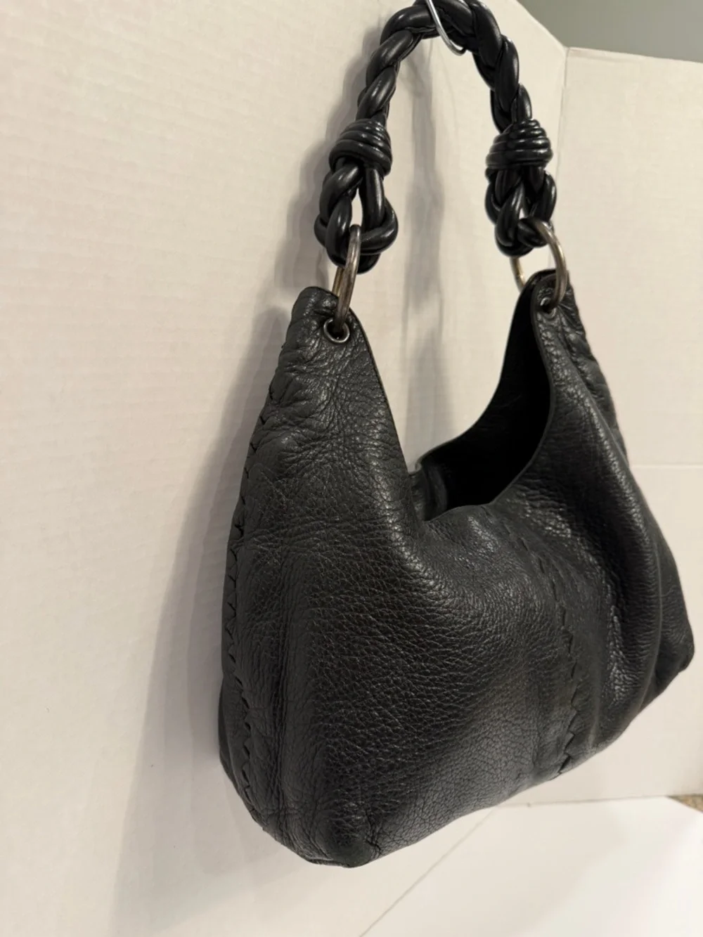BOTTEGA VENETA Black Leather Hobo Bag with Braided Handle with matching wallet - Picture 2 of 10